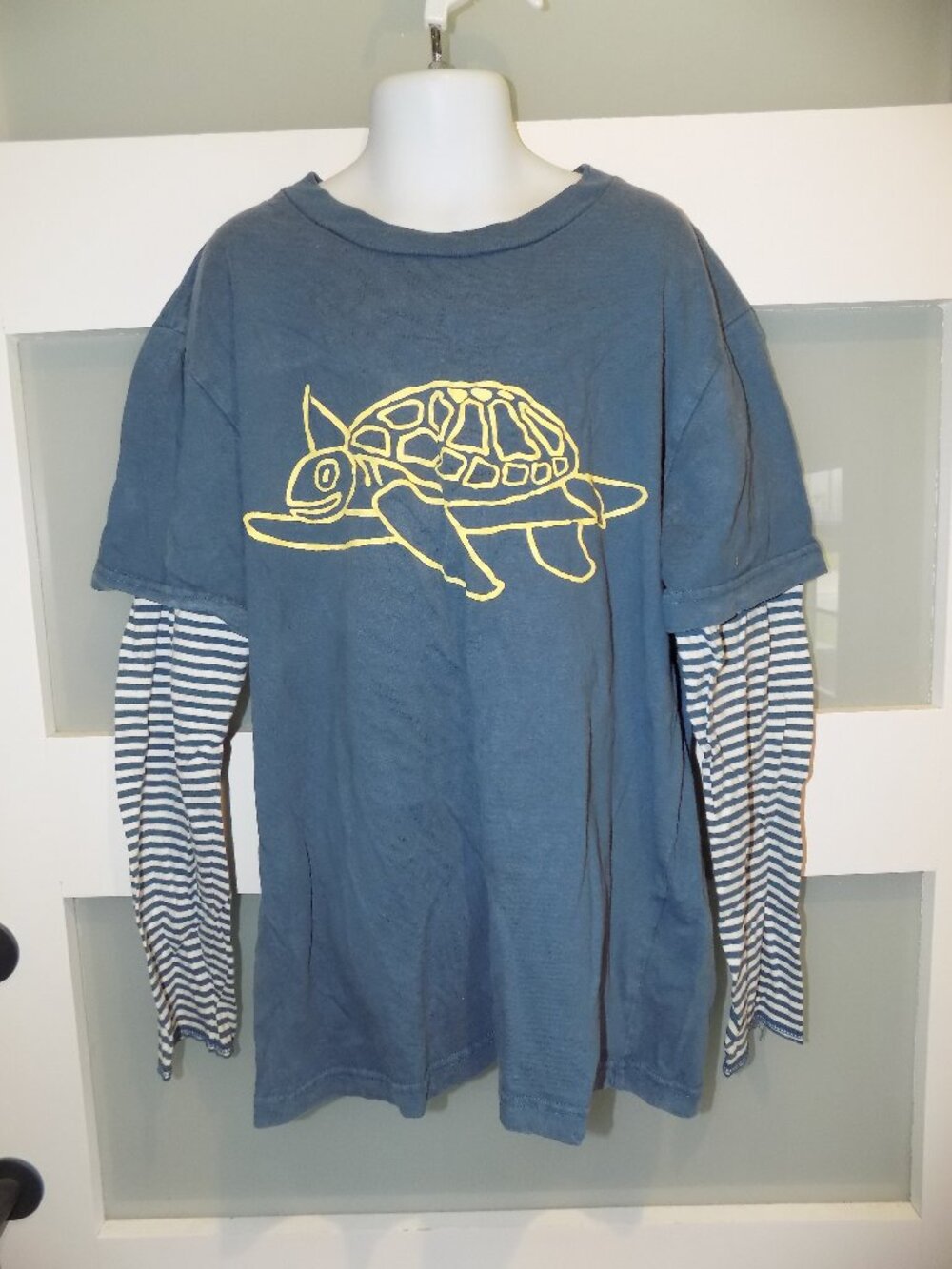 Mini Boden Sea Turtle Blue Striped LS Shirt Size 9/10 Boy's READ BELOW